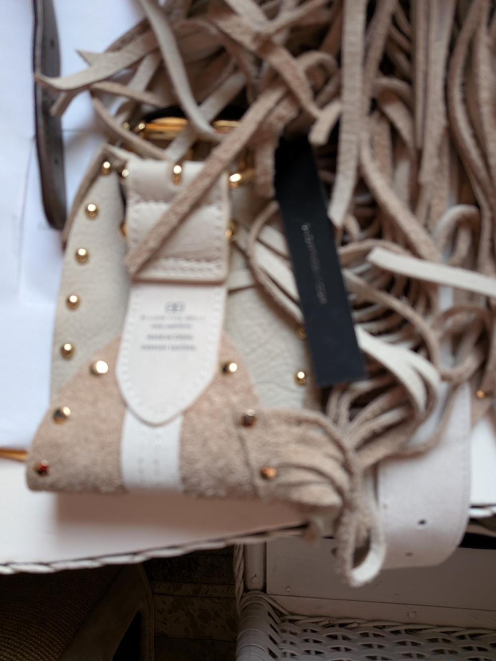 NWT! B-Low the Belt Beige Fringed Wide Waist Belt with Gold Buckle - Picture 8 of 10